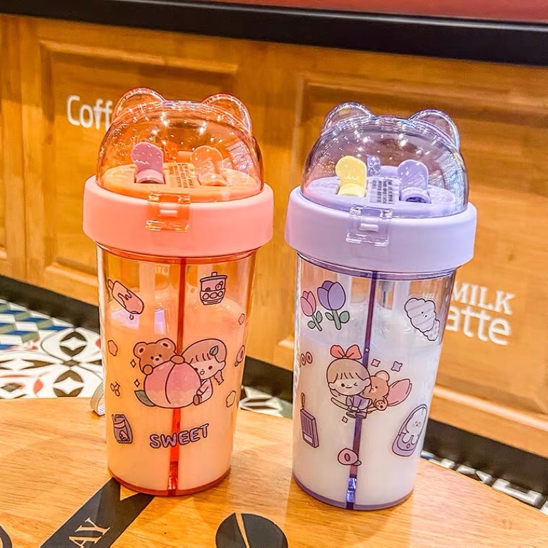 Bình nước 2 ngăn hình gấu xinh xắn (full phụ kiện)