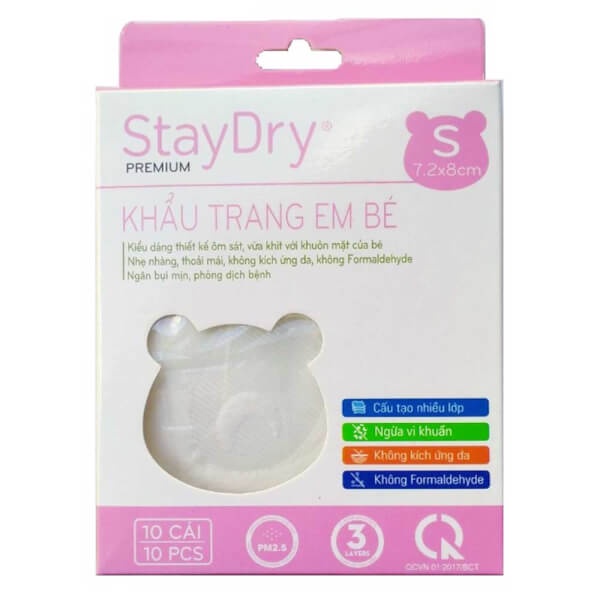 Khẩu trang y tế cho em bé StayDry Premium hộp 10 cái - hanzomart