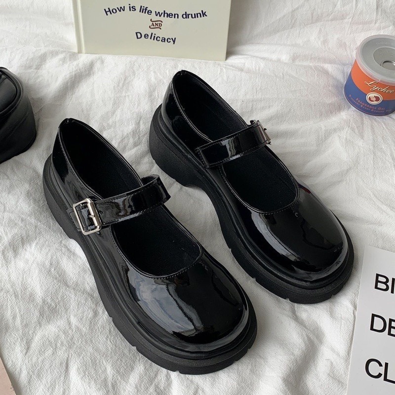 Giày búp bê Lolita nữ da bóng đế cao quai cài mũi tròn xinh xắn G007_NT Shoes