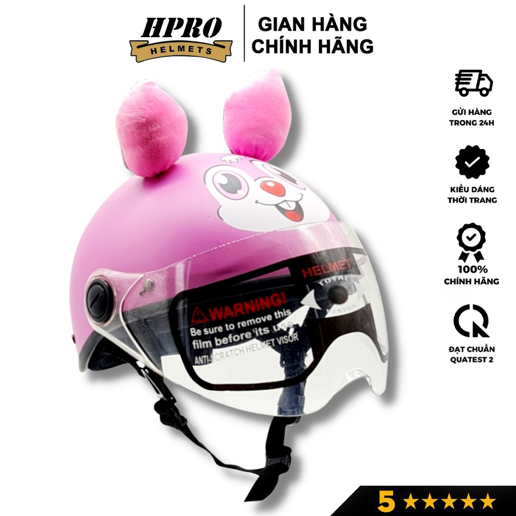 Ảnh Mũ bảo hiểm trẻ em có kính Hpro helmet, họa tiết cute đáng yêu, có tai ngộ nghĩnh, cho bé từ 3-8 tuổi 2