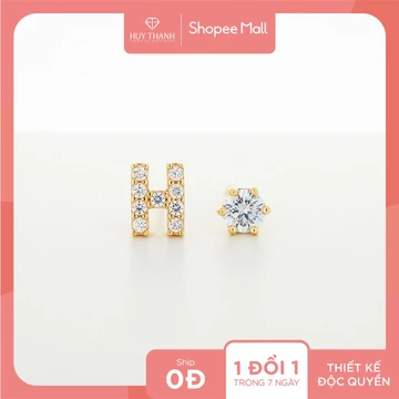 Bông Tai Vàng Tây Hình Chữ H Thời Trang Gắn Đá CZ Cao Cấp Vàng Tây 14K BTAM107 Huy Thanh Jewelry