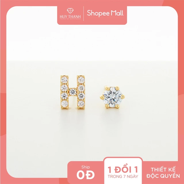 Bông Tai Vàng Tây Hình Chữ H Thời Trang Gắn Đá CZ Cao Cấp Vàng Tây 14K BTAM107 Huy Thanh Jewelry