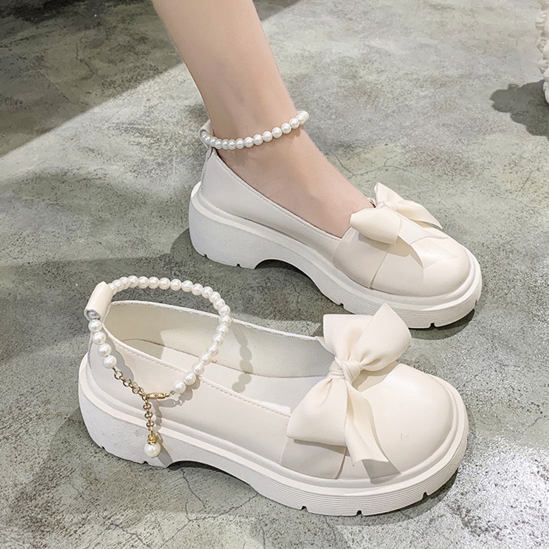 Giày búp bê Lolita nữ đế cao quai ngọc, mũi nơ tròn xinh xắn G014_NT Shoes