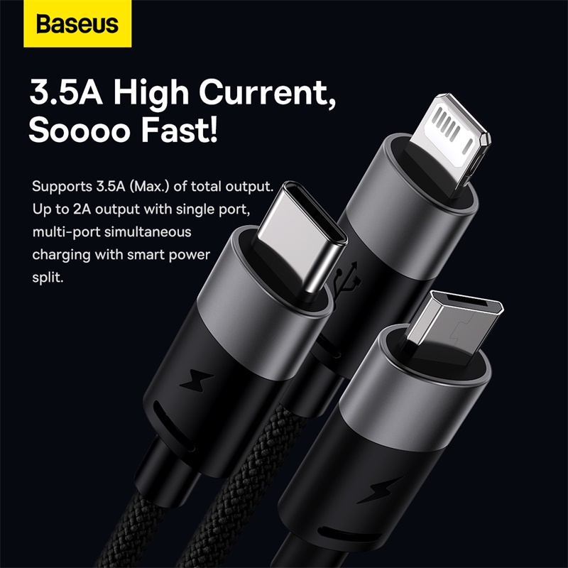 Ảnh Cáp sạc BASEUS 3 trong 1 micro USB type C thích hợp cáp sạc nhanh cho ip 14 13 12 pro max 3.5a Samsung Xiaomi Redmi 3