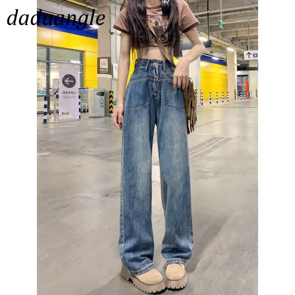 Ảnh Quần jean DADUHEY lưng cao ống suông rộng có túi đảo ngược giặt sờn phong cách Mỹ mới dành cho nữ 3