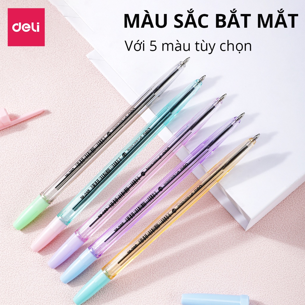 Combo 5 Bút Bi Mực Xanh Đen Ngòi 0.5-0.7mm Nắp Đậy Màu Pastel Deli - Bút bi 0.5mm mực Semi Gel Màu Ngẫu Nhiên 1 chiếc