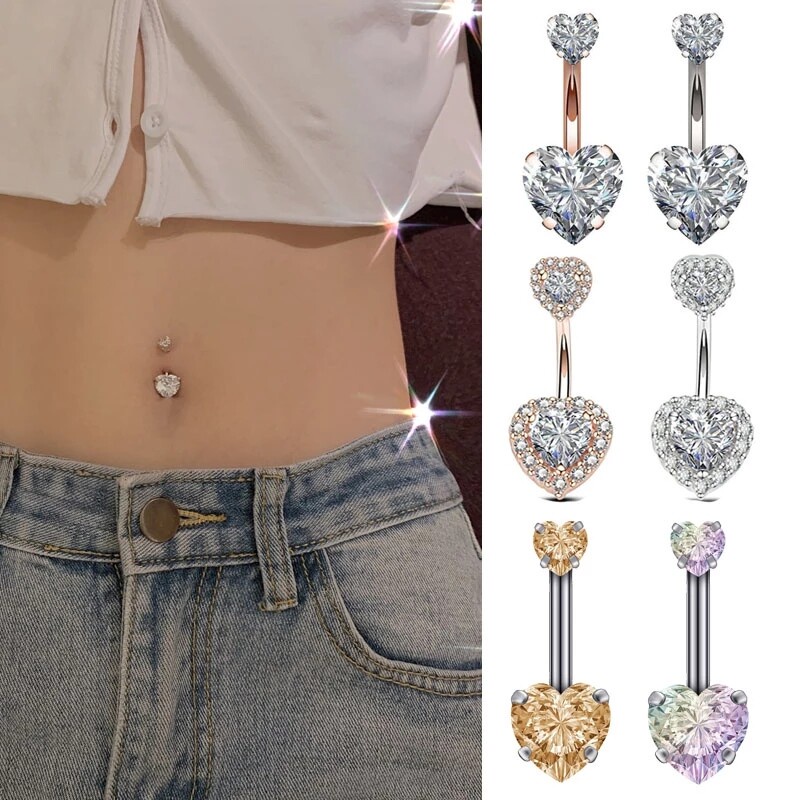 Rốn Mặt Dây Chuyền Xuyên Cơ Thể Trang Sức Thời Trang Zircon Pha Lê Bụng Nút Nhẫn Nữ Phẫu Thuật Thép Thả Tòn Ten Rốn Nhẫn Thời Trang Cơ Thể Bụng Thanh Xuyên Trang Sức