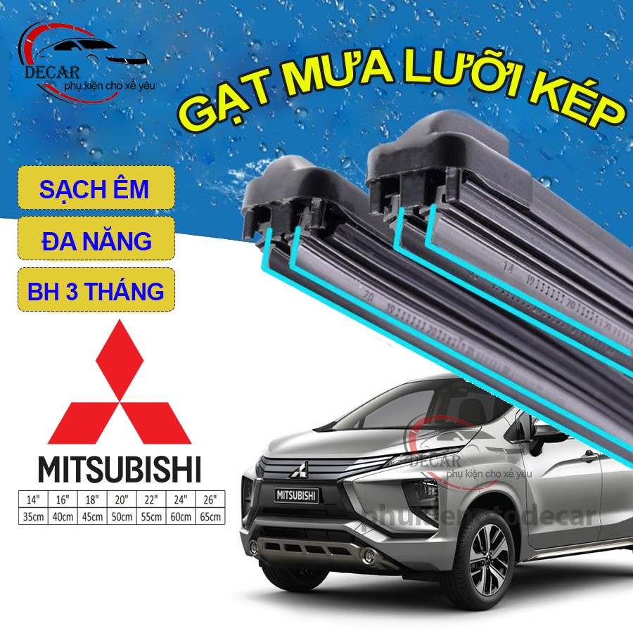 Gạt mưa lưỡi kép cao cấp, bộ cần gạt kính nước mưa 2 lưỡi khung mềm ô tô MITSUBISHI XPANDER, ATTRAGE, OUTLANDER, TRITON