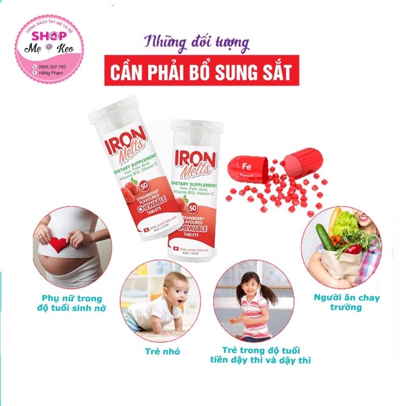 Iron Melts - Viên Bổ Sung Sắt, Acid Folic, Vitamin B12 Và Vitamin C, 50 viên