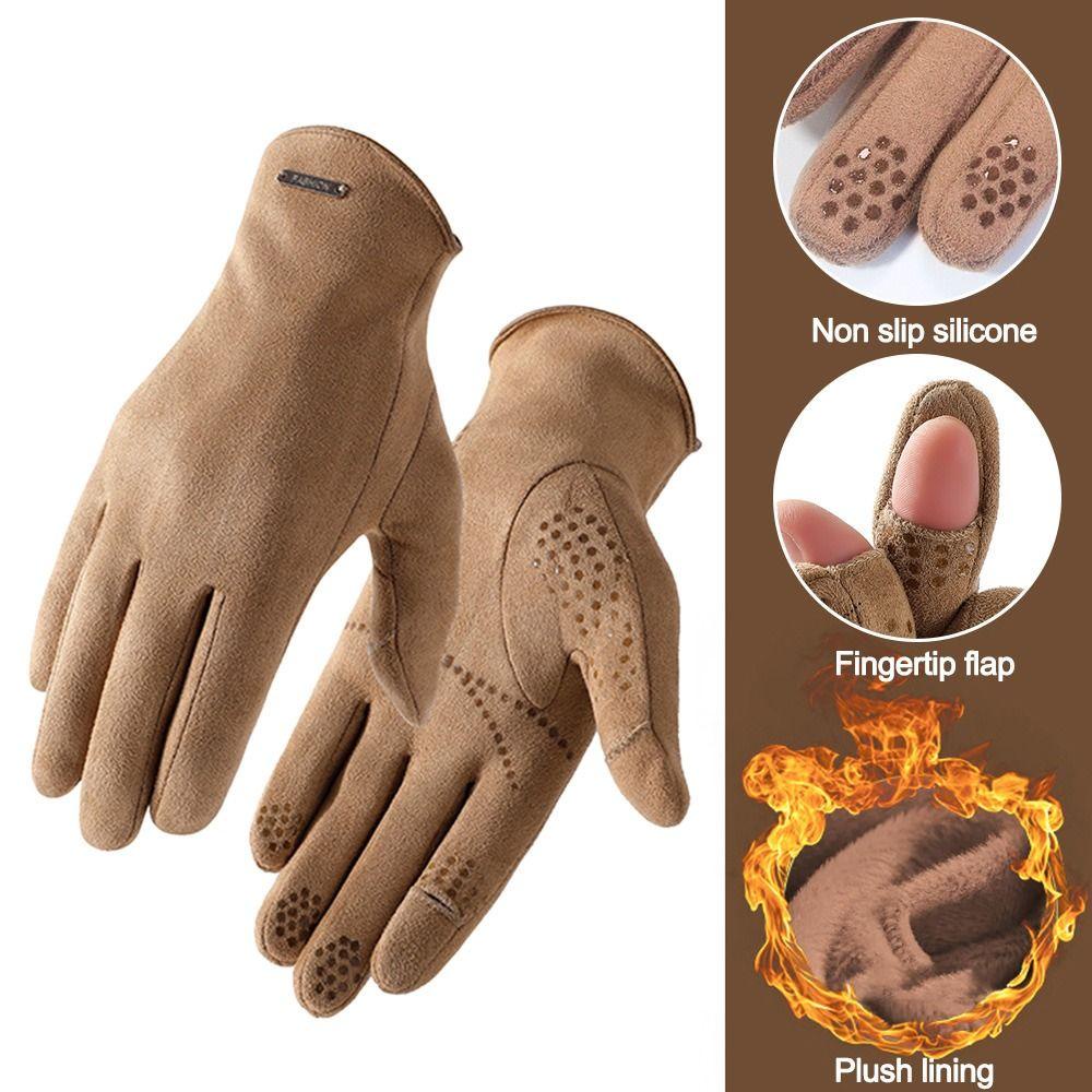 Găng Tay Da Lộn Hobbyin Cho Xe Đạp Ngoài Trời - Ấm Áp Mùa Đông, Chạm Màn Hình & Chống Trơn Trượt