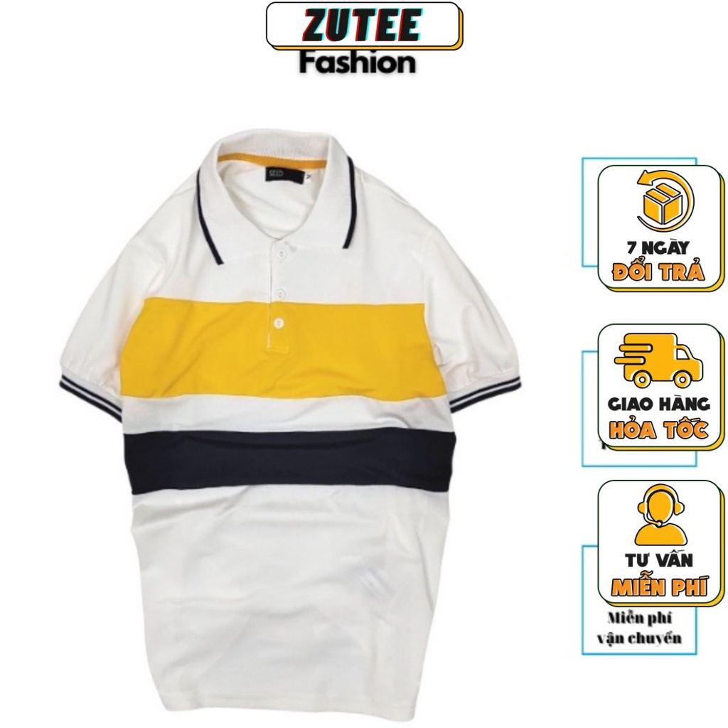 Áo Polo nam ZUTEE phối ngang vải cá sấu Cotton Trắng cổ bẻ xuất xịn, chuẩn form trẻ trung, thanh lịch. Áo POLO SEED