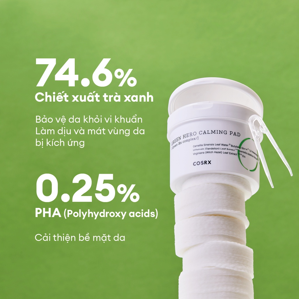 Ảnh Bông Tẩy Tế Bào Chết Hoá Học Dịu Da (0.25 % PHA, Trà Xanh) COSRX One Step Green Calming Pad 70 Miếng 3