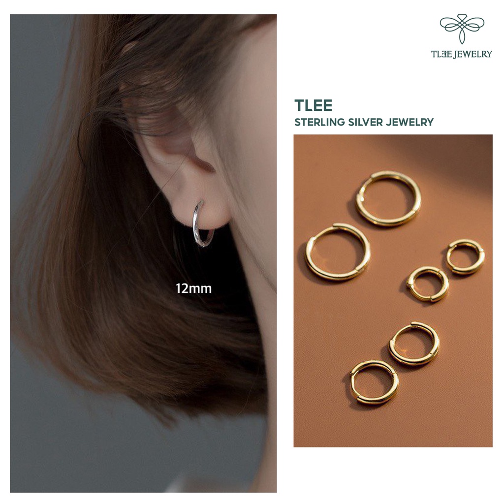 Ảnh Khuyên tai bạc tai tròn trơn TLEE bản dày chốt bấm chắc chắn nhiều size TLEE JEWELRY B0121 2