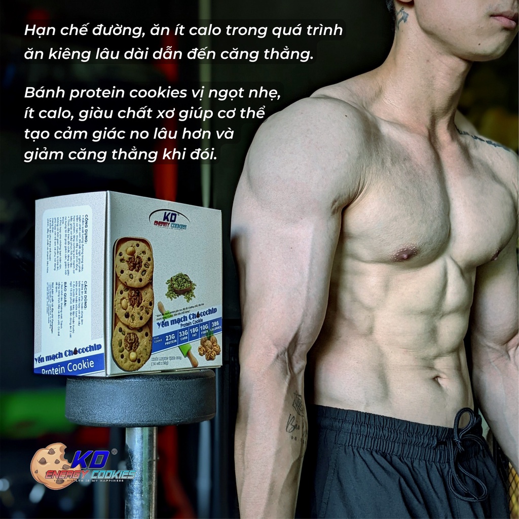 Bánh cookies protein, bánh quy ăn kiêng KD Shop vị yến mạch chocochip 720g (24 cái)