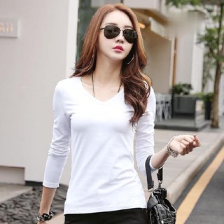 Áo giữ nhiệt thun nữ cổ tim tay dài vải cotton đẹp, dễ mặc dễ phối đồ, mặc bốn mùa