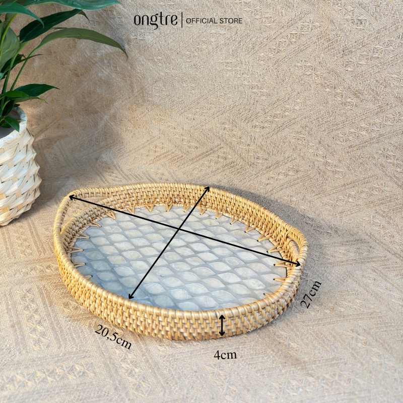 Khay Mây Khảm Trai Bầu Dục ONGTRE - Khay Đựng Đồ Đa Năng, Khay Decor Cao Cấp, Khay Phục Vụ Nhà Hàng, Khách Sạn