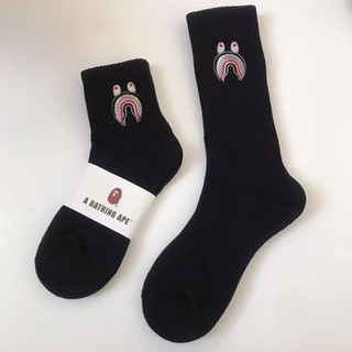 Mới bape Ape Đầu Thêu Dày Tất Đáy / Ống Cao Cấp Vừa Thể Thao Thời Trang Tất Cotton Nguyên Chất / Nam Nữ Cùng Phong Cách Tất
