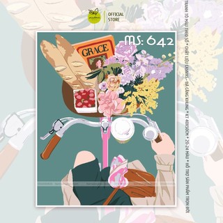 Tranh số hóa tự tô màu Madoca có khung 40x50cm cuộc sống màu hồng xe đạp dạo phố T642