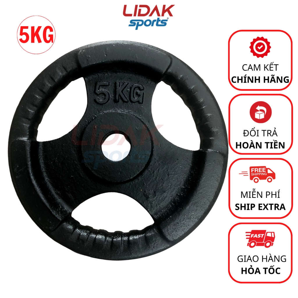 Ảnh Tạ gang 5kg, bánh tạ tập gym lỗ phi 30 đúc nguyên khối được sử lý bề mặt trước khi sơn - LIDAK SPORT 1