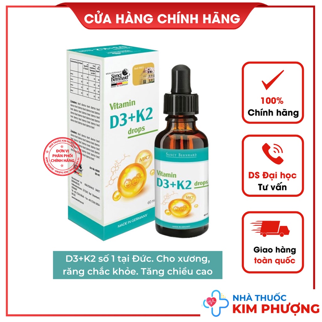 Vitamin D3+K2 MK7 D3k2 Sanct Bernhard Đức giúp hấp thu Canxi, tăng ...