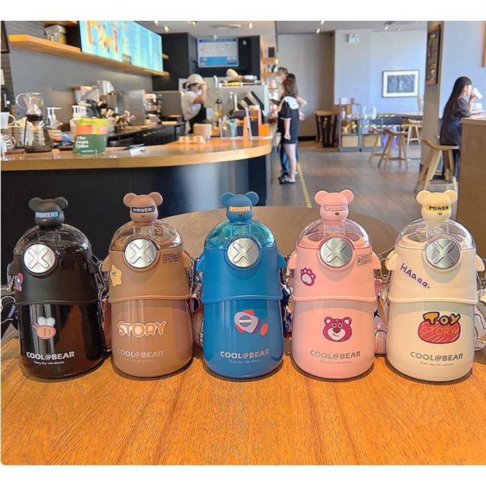 Bình giữ nhiệt PITI 500ml bình nước giữ nhiệt kèm ống hút hình gấu hoạt hình cute | BigBuy360 - bigbuy360.vn