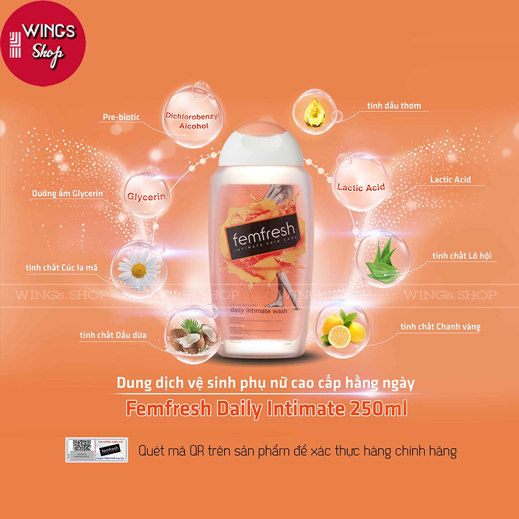 Dung dịch vệ sinh phụ nữ hàng ngày, thơm mát Femfresh Daily Intimate Wash 250ml
