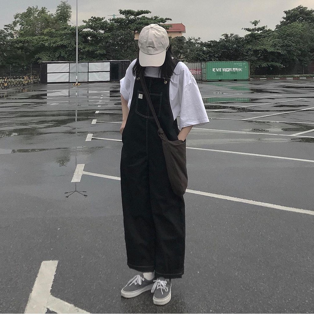 Quần Yếm Chỉ Nổi,Yếm nữ ống rộng chất liệu kaki đường chỉ nổi độc đáo phong cách Q027