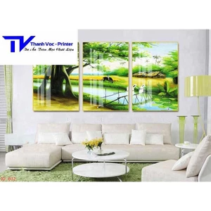 Bộ 3 Bức Tranh Đồng Quê, Tranh Tráng Gương Treo Tường ( Bộ 3 Tấm )