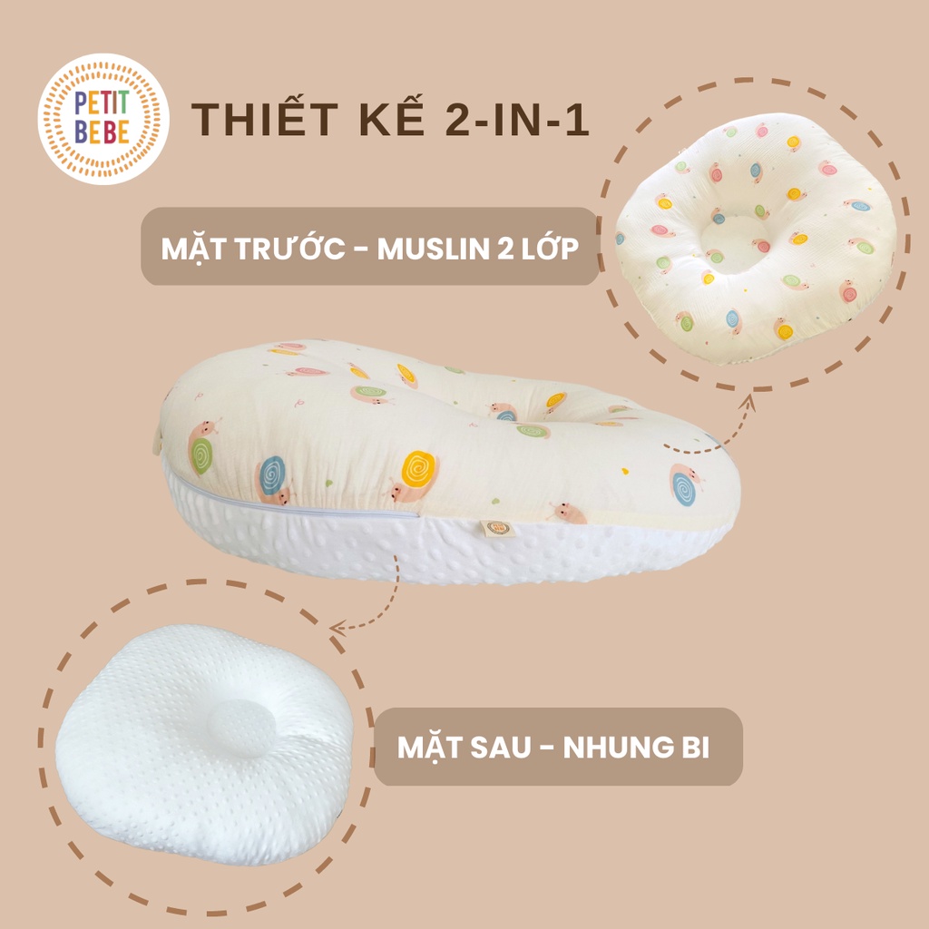 Ảnh Gối chống trào ngược cho bé Petit Bebe muslin thoáng mát an toàn cho trẻ sơ sinh nhiều họa tiết 4