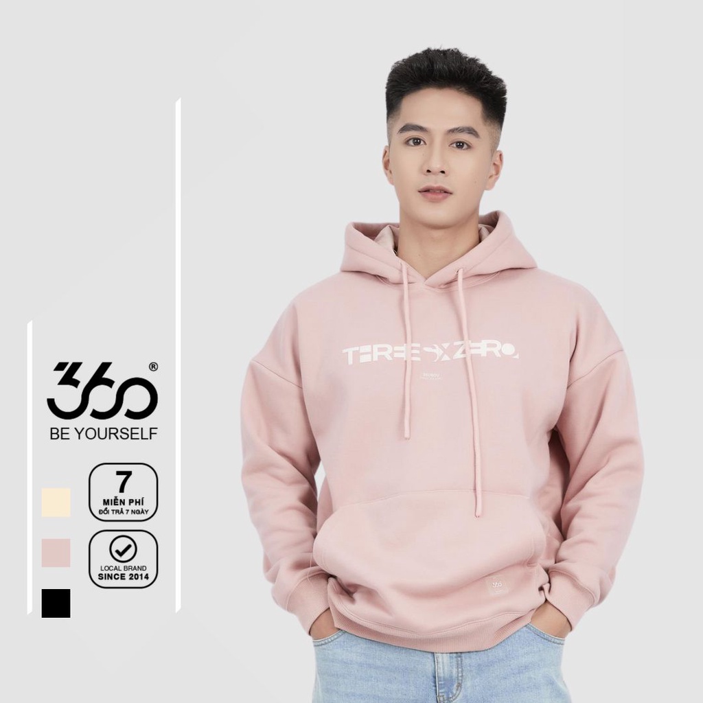 Áo Hoodie nỉ bông Nam in chữ ngực thương hiệu 360 Boutique lót lông cừu ấm áp – AHHOL334