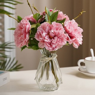 Cành hoa mẫu đơn giả ( peony)  kèm nụ nhiều lá cao cấp lụa cao 31cm sang trọng, dễ cắm, bông to 10cm
