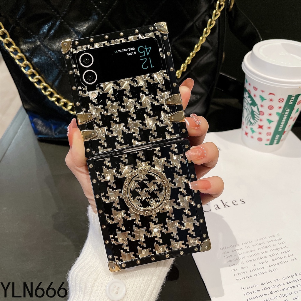 Cổ Điển Sang Trọng Độc Đáo Thiết Kế Kiểm Tra Đứng Gấp Ốp Lưng Điện Thoại Samsung Galaxy Z Flip 3 4 5 6 5G Ốp Lưng Chống Trầy Xước ShookProof Dành Cho Z Flip6 Vuông Vỏ Điện Thoại Di Động Bảo Vệ