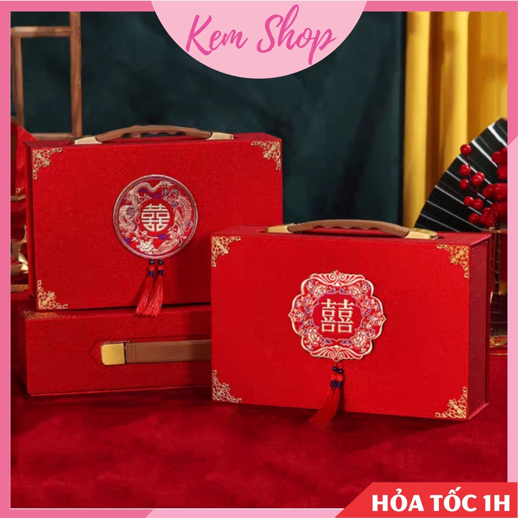 Hộp nạp tài đựng sính lễ, quà cưới, trang sức loại cao cấp ánh nhũ sang trọng - Kem Shop K324