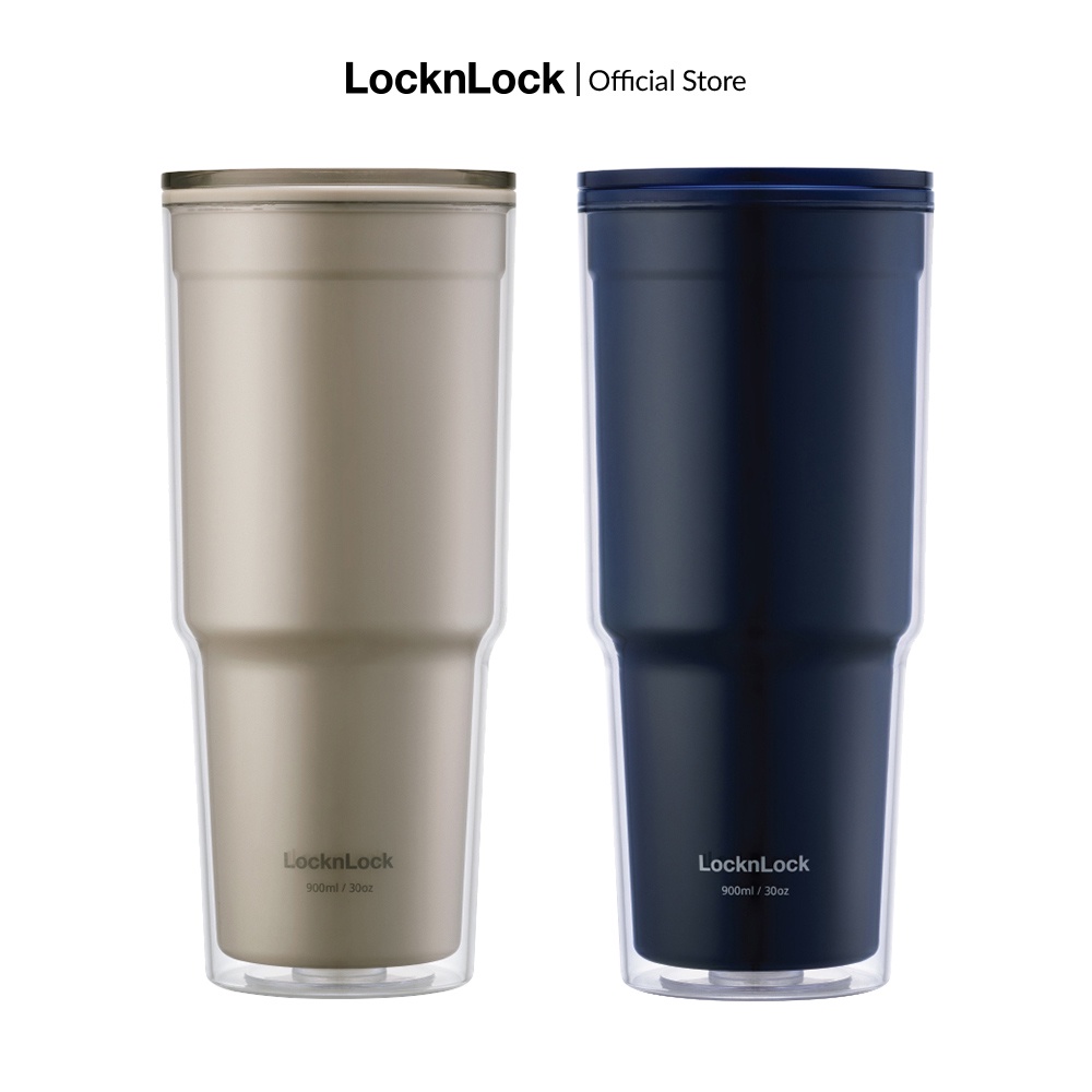 [Mã LIFEMC07CBAU giảm 50k đơn 350k] Ly nhựa 2 lớp Lock&Lock double wall cold cup 900ML HAP502 (màu xanh và màu beige)