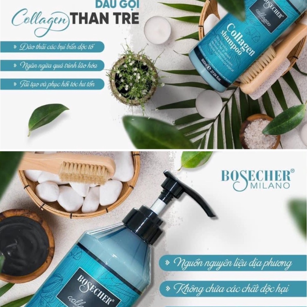 Lẻ dầu gội lẻ xả Collagen Bosecher 800ml giúp hỗ trợ tóc mềm mại giảm rụng tóc, giảm gàu, giảm dầu