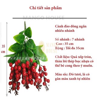 Cành đào đông 7 nhánh ngắn cao 35 cm kèm lá