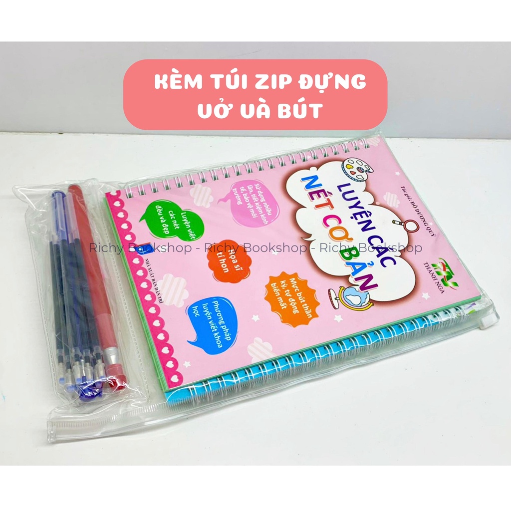 Sách - Bộ 3 Cuốn Luyện Viết Các Nét Cơ Bản, Chữ Đẹp, Số Đẹp - vở luyện viết tự xóa thần kì