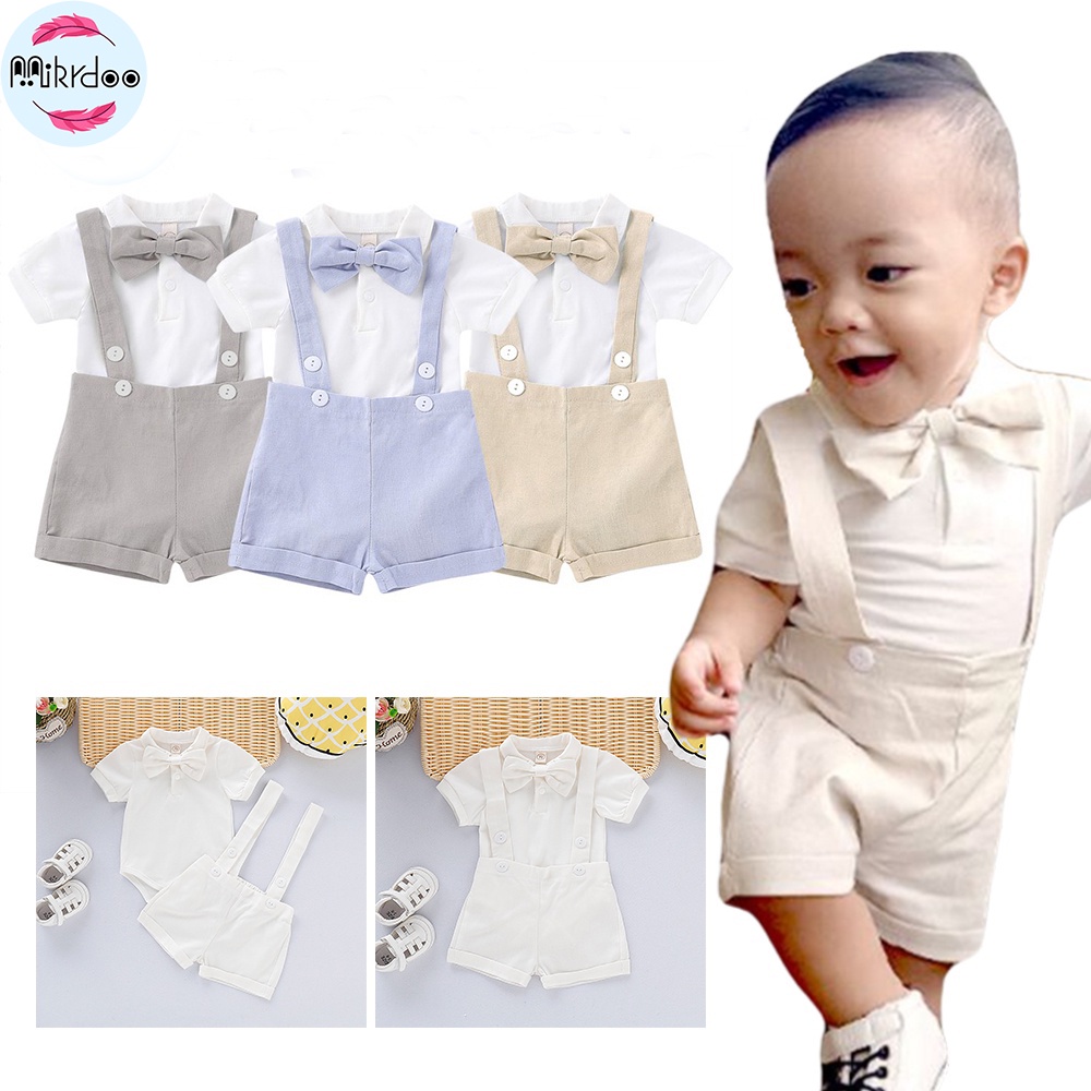 Set trang phục MIKRDOO áo liền quần polo tay ngắn và quần đùi yếm phong cách peter pan thời trang cho bé trai 0-2 tuổi