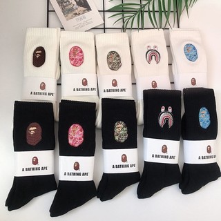 Mới bape Ape Đầu Thêu Dày Tất Đáy / Ống Cao Cấp Vừa Thể Thao Thời Trang Tất Cotton Nguyên Chất / Nam Nữ Cùng Phong Cách Tất
