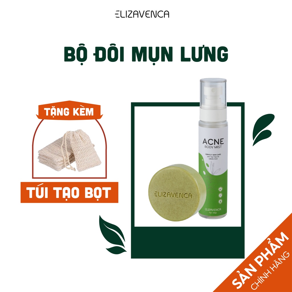 [2 xà phòng 1 xịt] Tặng 2 túi tạo bọt - Giảm mụn lưng, giảm thâm Elizavenca