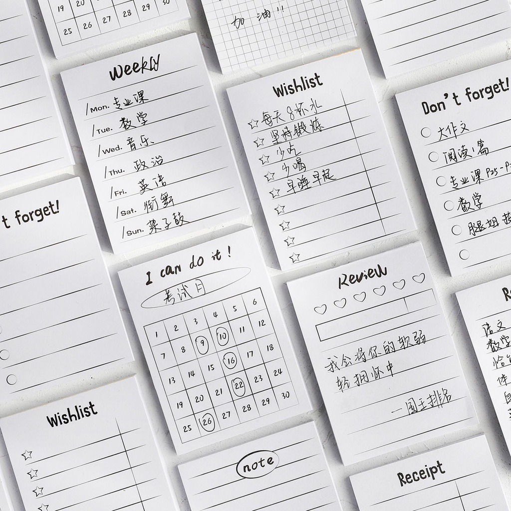 Giấy note set 50 tờ trắng đen black & white B&W ghi chú to-do list ...