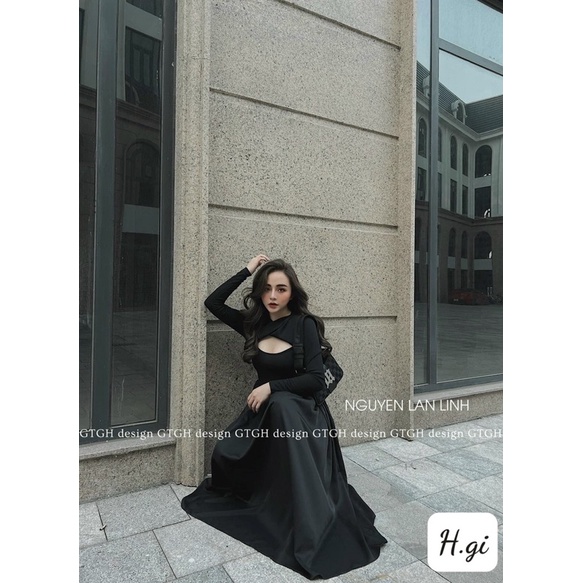 VÁY DÁNG DÀI XOÈ phối cổ vuông chất zip siêu SANG trọng