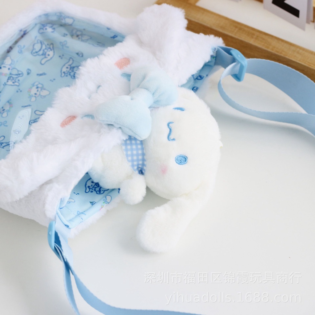 Túi đeo vai vải lông mềm mại thiết kế nhân vật hoạt hình Cinnamoroll Kuromi My Melody đáng yêu làm quà tặng cho bé gái