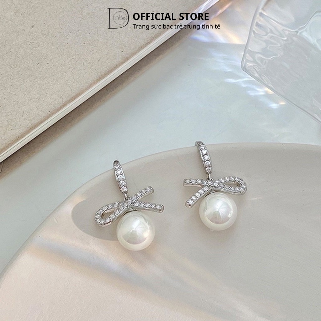 Ảnh Khuyên Tai Bạc Nữ Dế Bạc 925 Ngoc Trai Nửa Vô Cực Đính Đá Lấp Lánh Hàn Quốc K5271 3