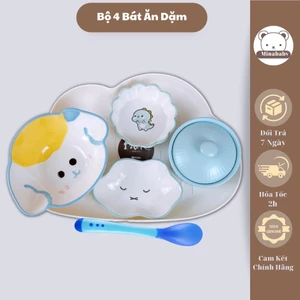Bộ Bát Sứ Ăn Dặm Cho Bé Ăn Dặm, Set Bát Sứ Ăn Dặm Cho Bé Nhiều Hình Đáng Yêu Tặng Kèm Thìa MInababyvn