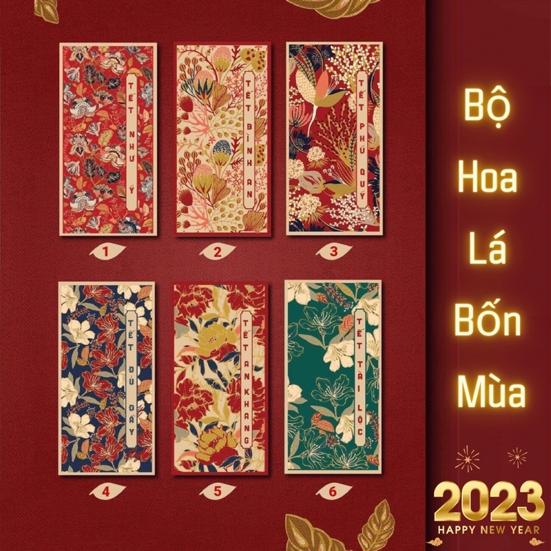 Sỉ lẻ bao lì xì hoa lá thiết kế phú quý siêu hot 2023