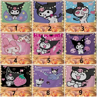 Tấm Thảm Nền Với Kẹp Nhân Vật Hoạt Hình Kuromi Polyester Hình Chữ Nhật Phòng Khách Phòng Ngủ Trang Trí Nhà Nền Trang Trí