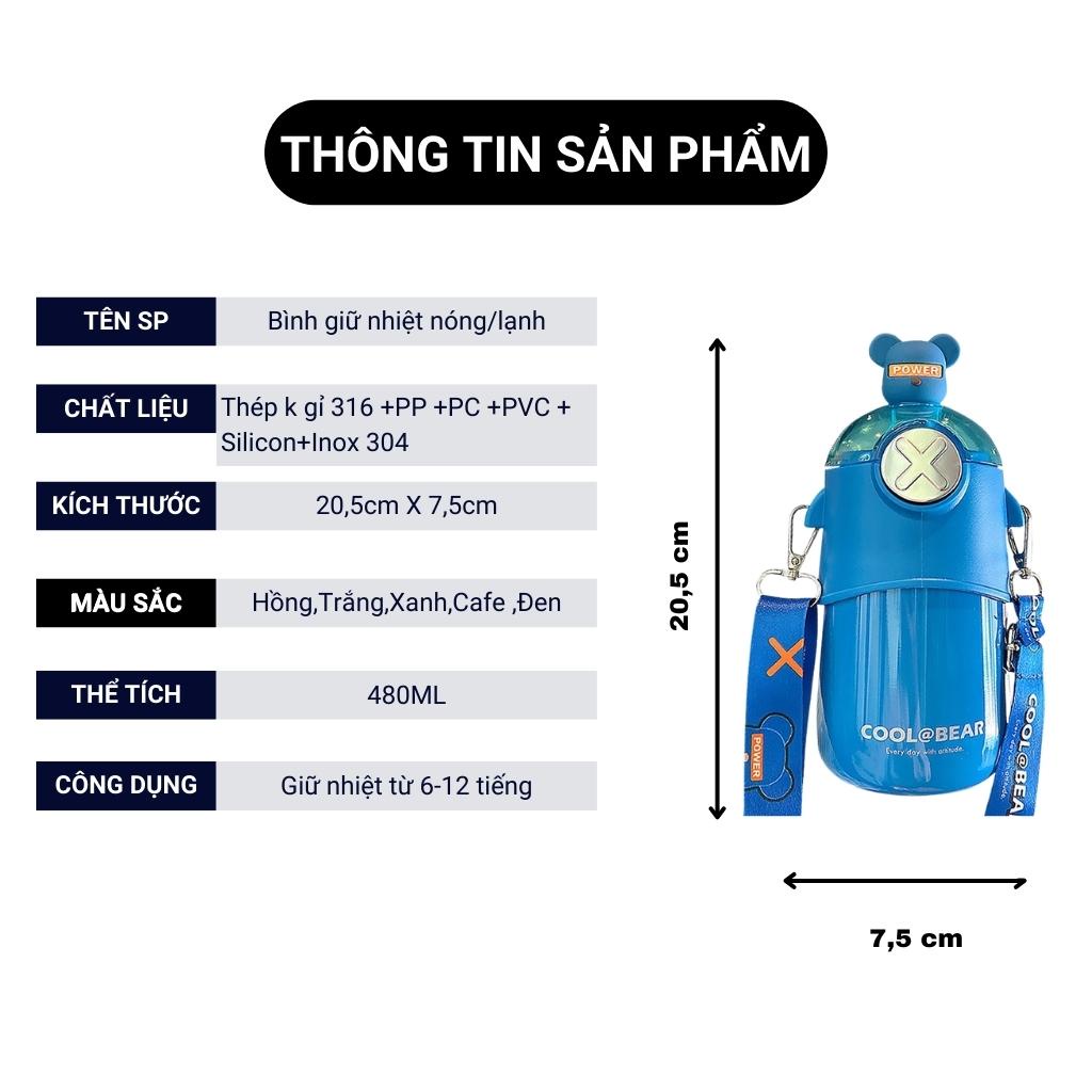 Bình giữ nhiệt PITI 500ml bình nước giữ nhiệt kèm ống hút hình gấu hoạt hình cute | BigBuy360 - bigbuy360.vn