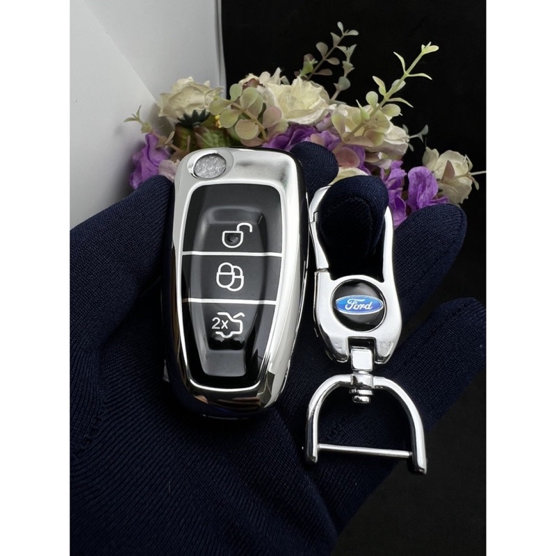 Ốp chìa khoá TPU mạ inox xe ford xls, Focus, Fiesta,- bản chìa gập