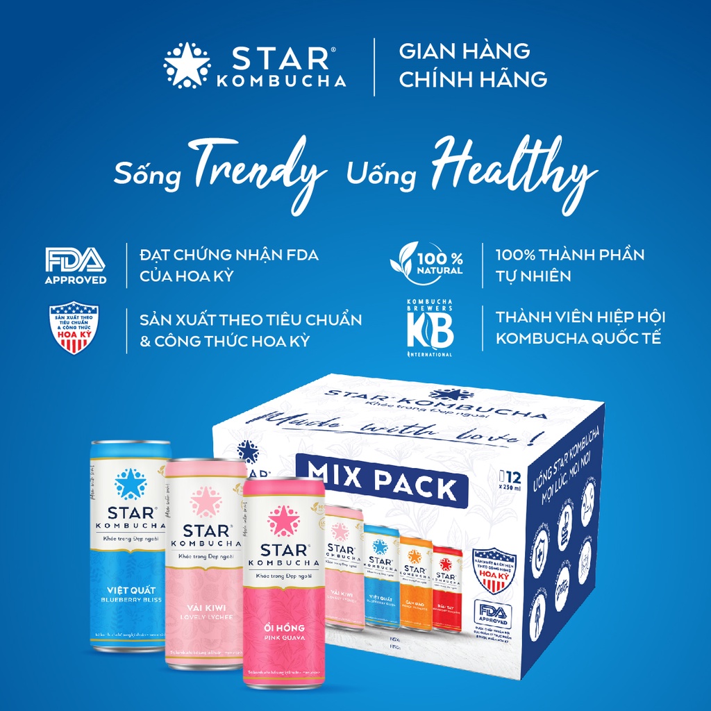 Ảnh Combo 2 thùng 12 lon trà lên men STAR KOMBUCHA hữu cơ mix vị (250ml/lon) 1